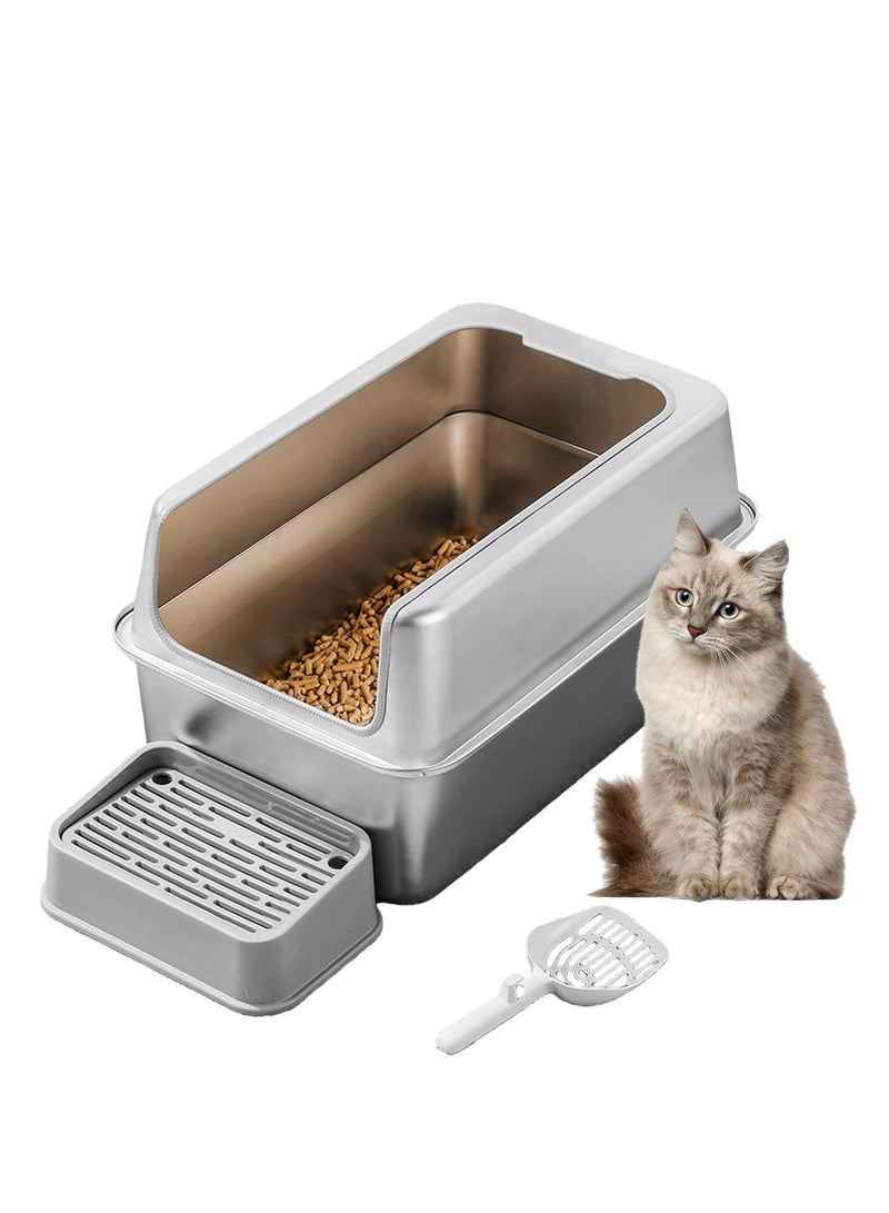 كيدل صندوق رمل قطط من الفولاذ المقاوم للصدأ مغلق للكبار مع ملعقة سهل التنظيف وسطح أملس غير لاصق - Image 1